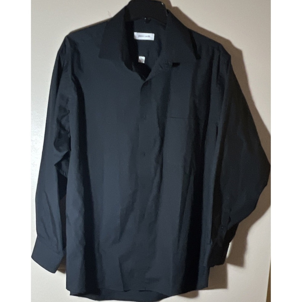 Pierre Cardin Men's Dress Shirt L 16-16.5 32/33 Black Solid Collared